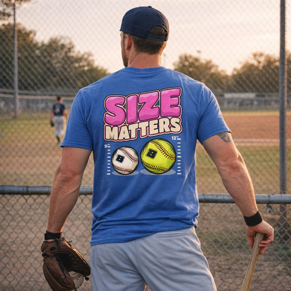 Size Matters Pink Text Softball vs Baseball Adult T-Shirt Main image