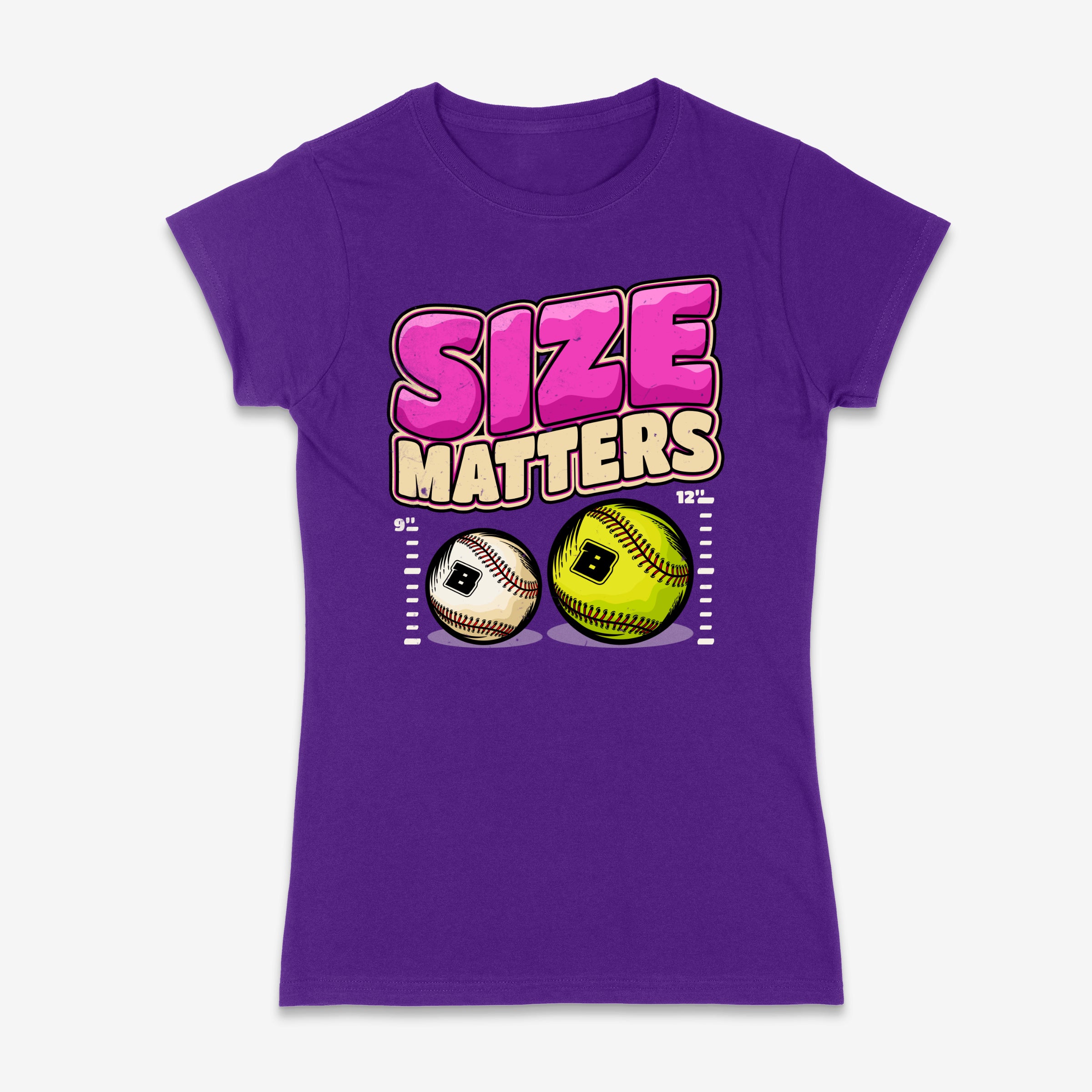 Ladies Pink Size Matters Softball vs Baseball Fitted T-Shirt Secondary image