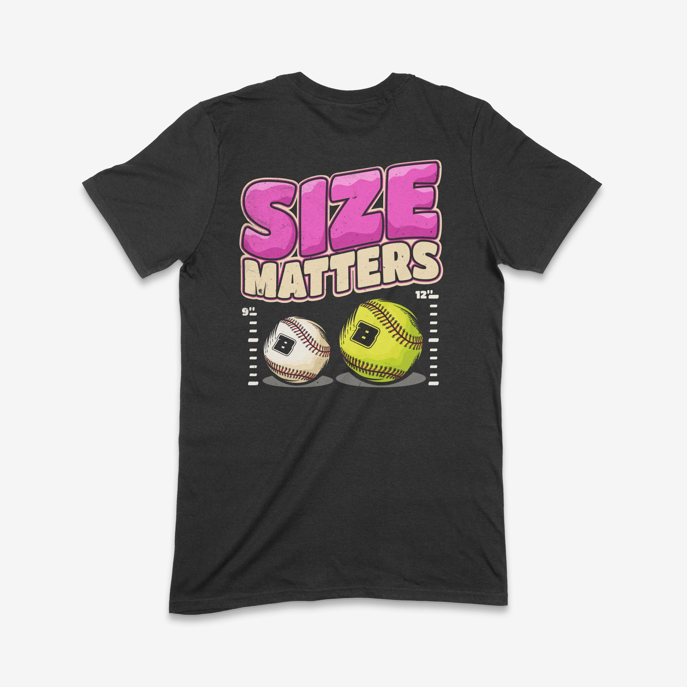 Size Matters Pink Text Softball vs Baseball Adult T-Shirt Secondary image