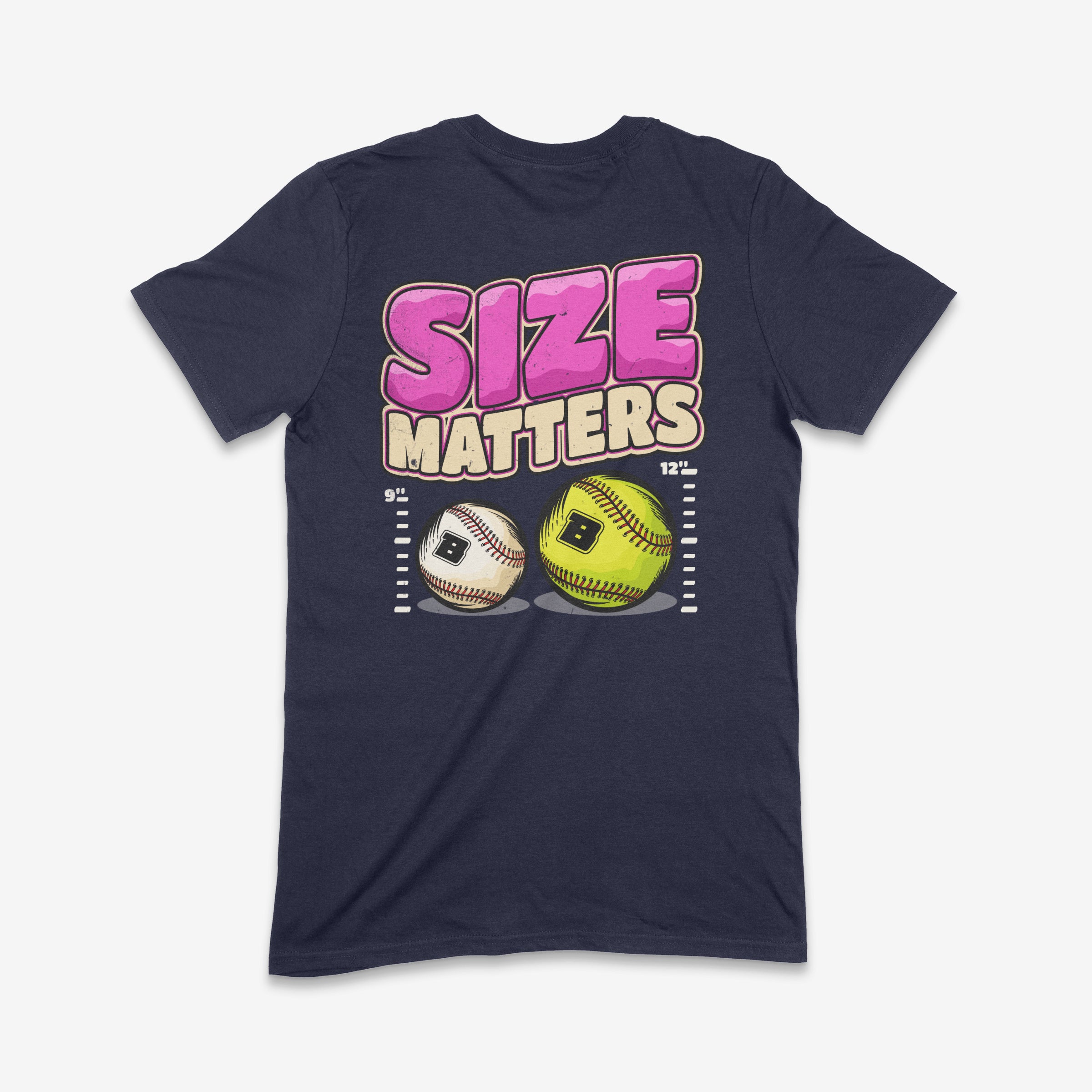 Size Matters Pink Text Softball vs Baseball Adult T-Shirt