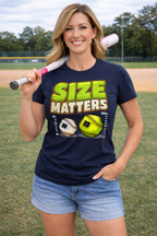 Ladies Yellow Size Matters Softball vs Baseball Fitted T-Shirt