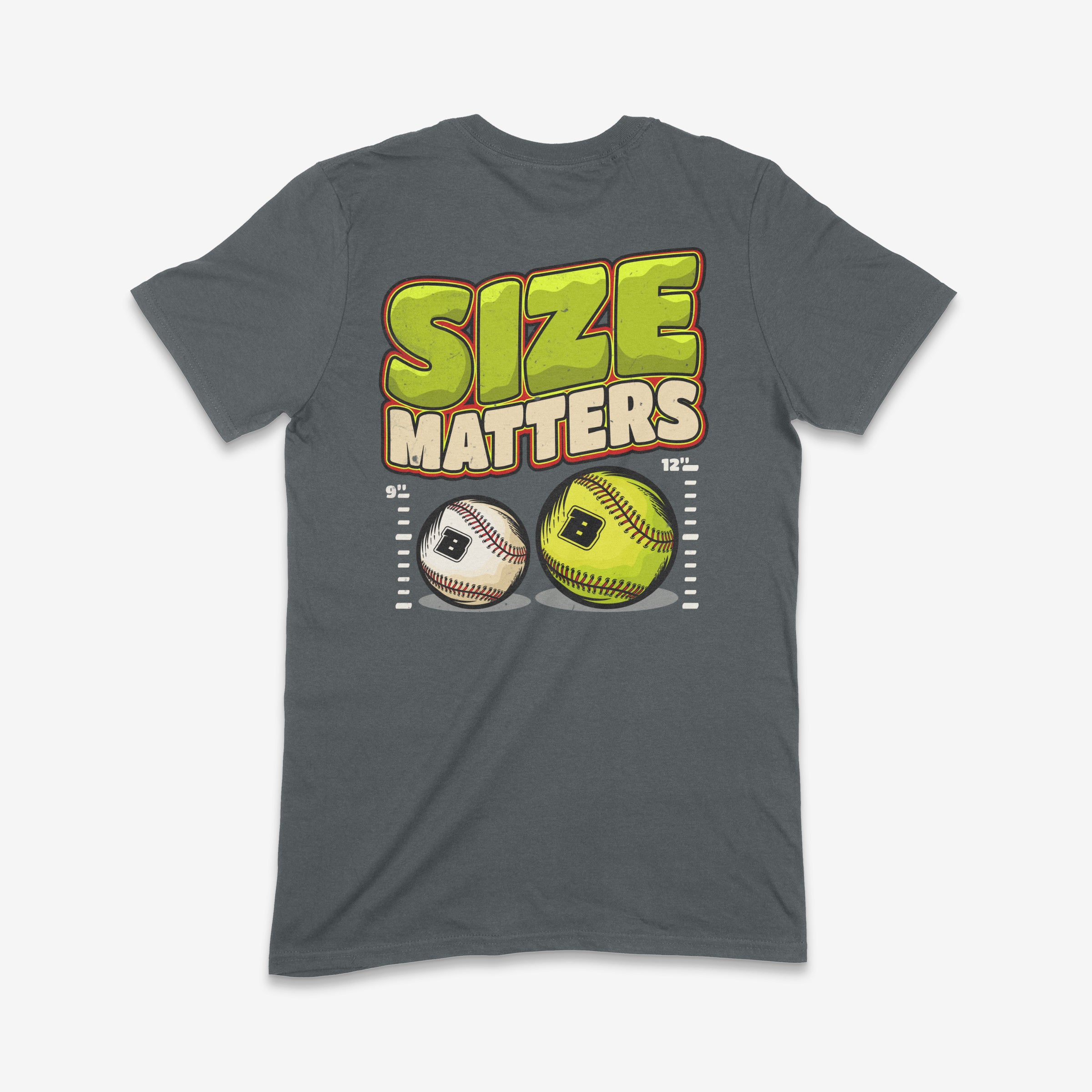 Yellow Size Matters Softball vs Baseball Adult T-Shirt