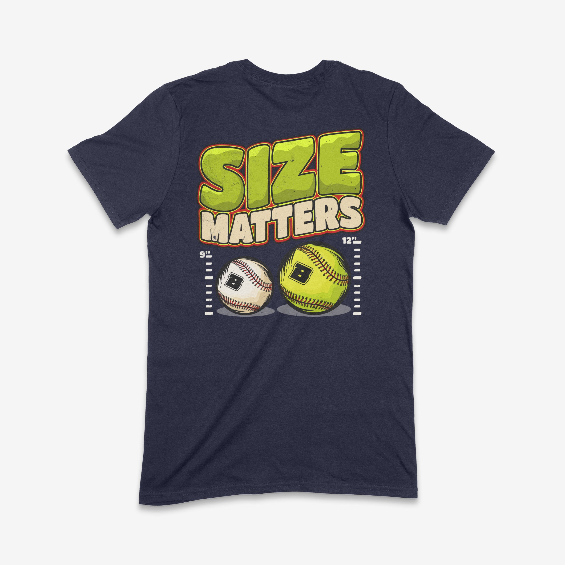 Yellow Size Matters Softball vs Baseball Adult T-Shirt