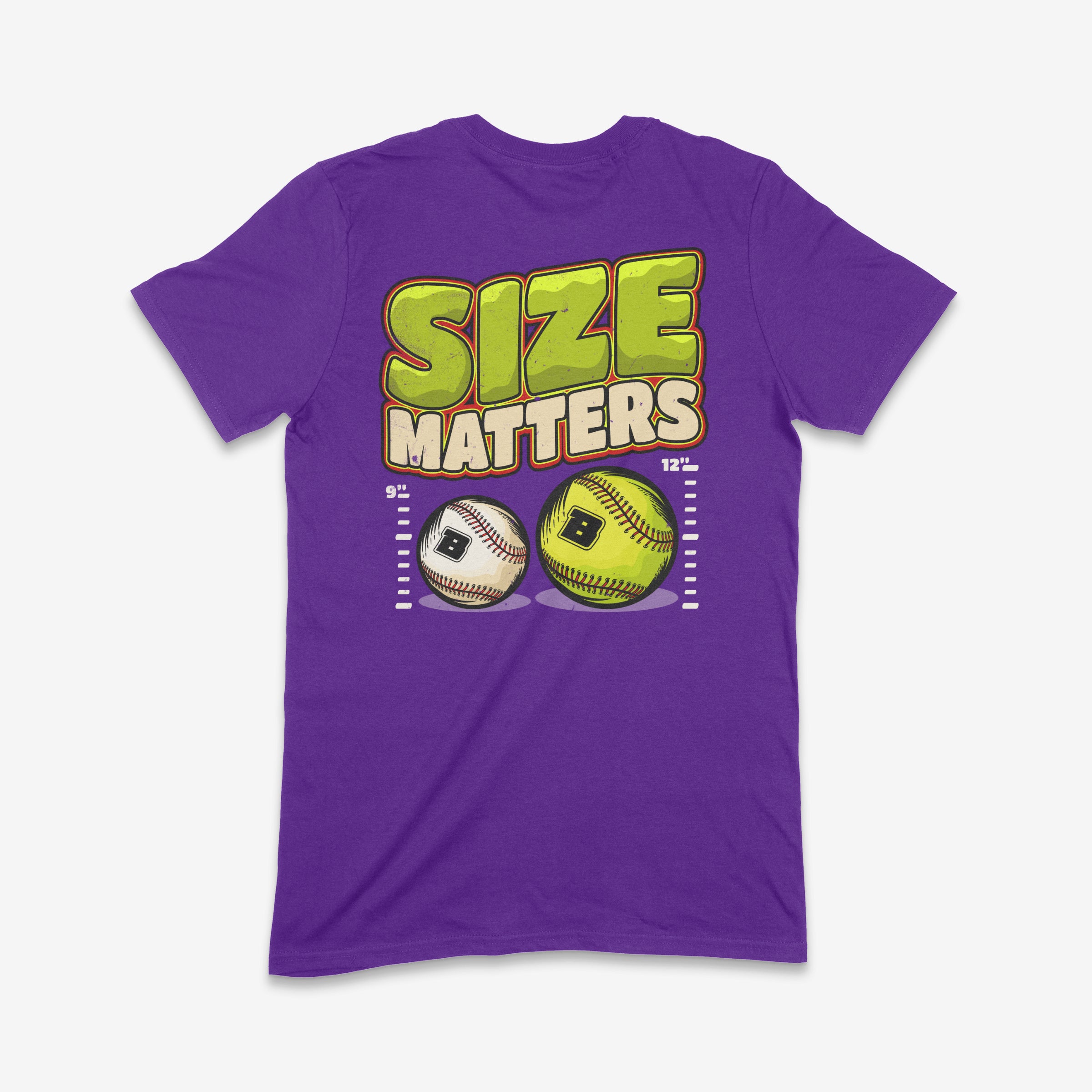 Yellow Size Matters Softball vs Baseball Adult T-Shirt