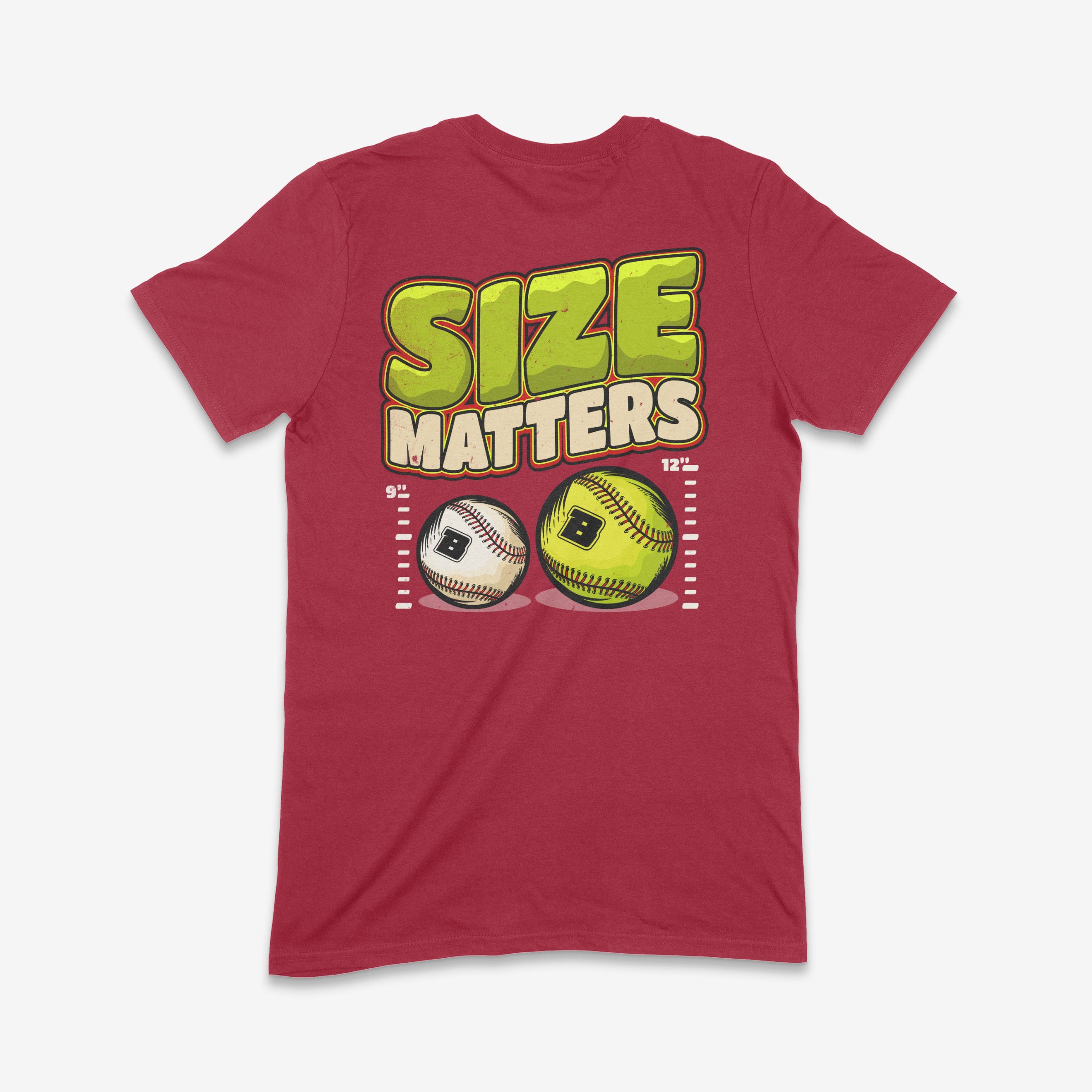 Yellow Size Matters Softball vs Baseball Adult T-Shirt