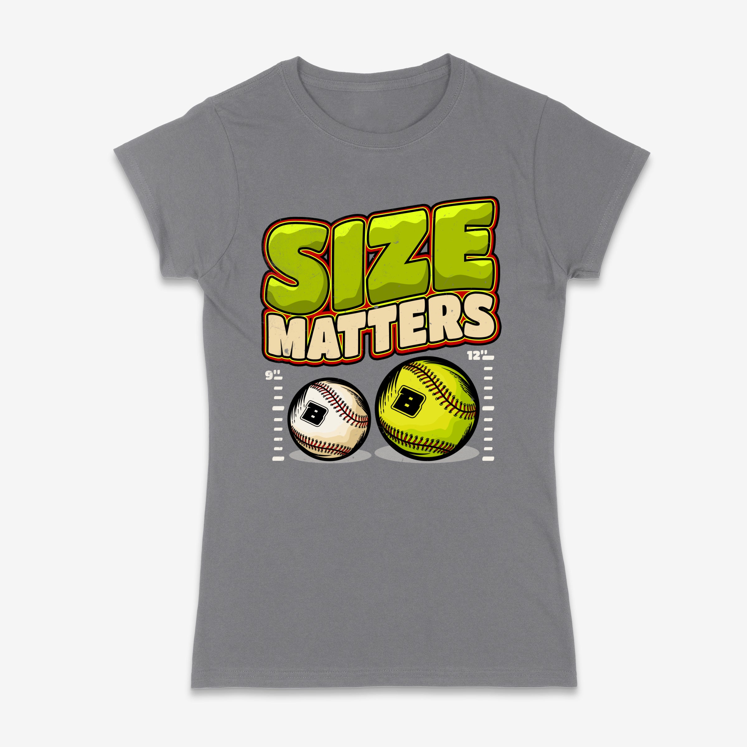 Ladies Yellow Size Matters Softball vs Baseball Fitted T-Shirt