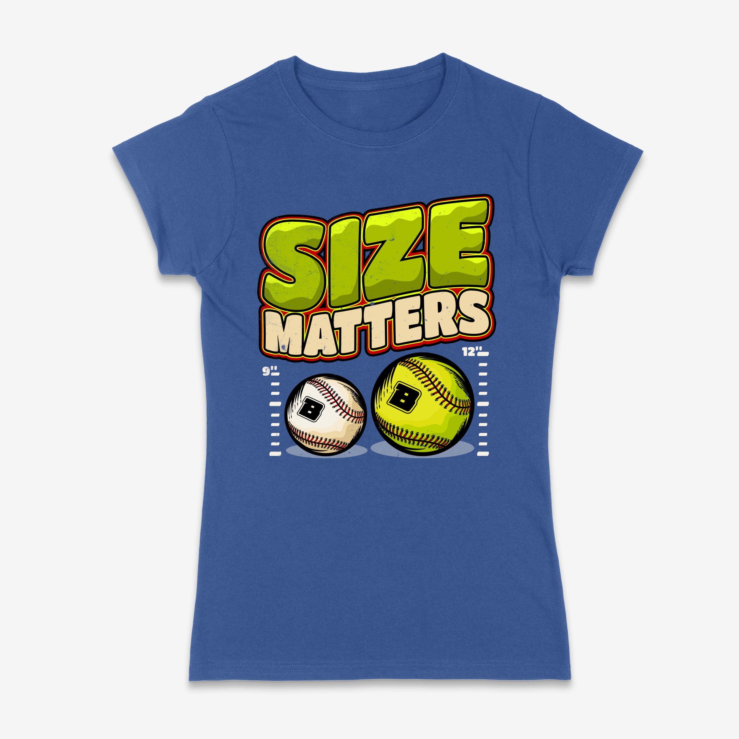 Ladies Yellow Size Matters Softball vs Baseball Fitted T-Shirt Secondary image